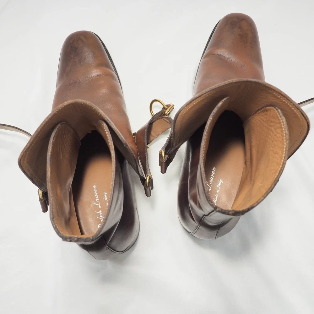 Ralph Lauren Wellington Jodhpur Boots Mens 10.5 Brown Leather Purple Label Italy
